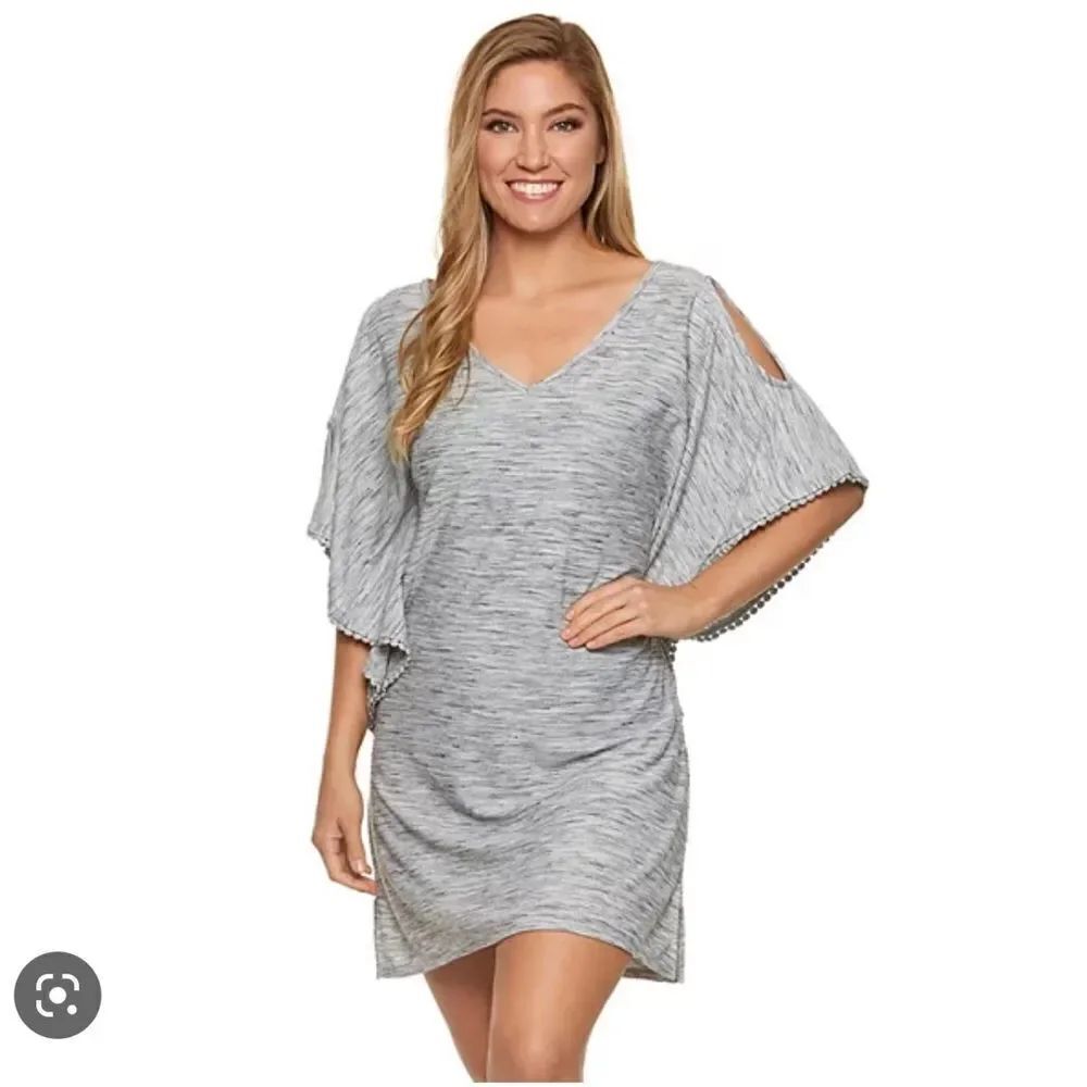 Dotti Cold Shoulder Swim Cover-Up Tunic in Gray NEW Size Large